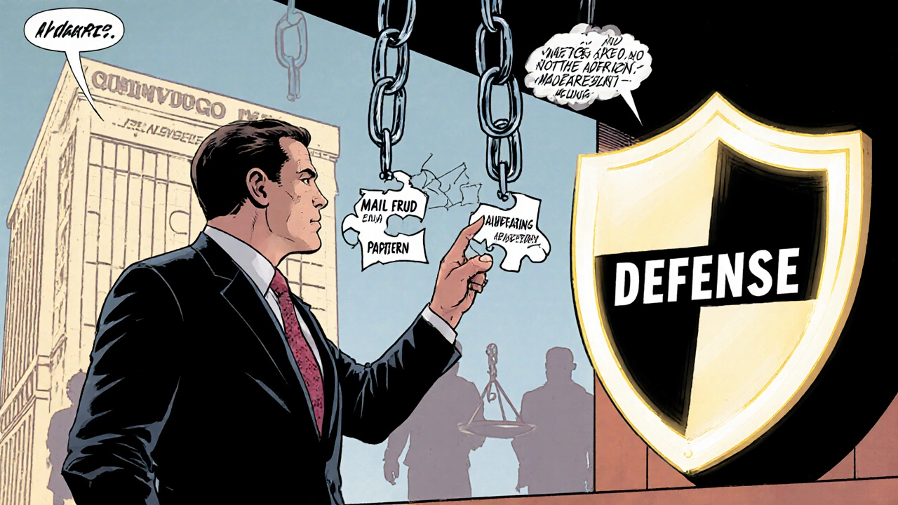 Comic‑style courtroom with lawyer breaking a chain and a missing puzzle piece labeled &quot;Pattern&quot;.