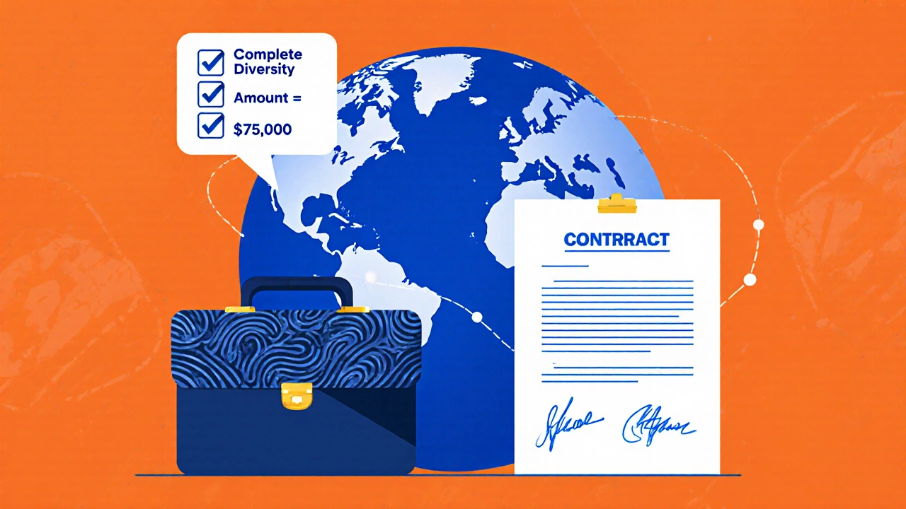 Illustration of a New Zealand investor and a California startup linked by a 0,000 contract and a world map.