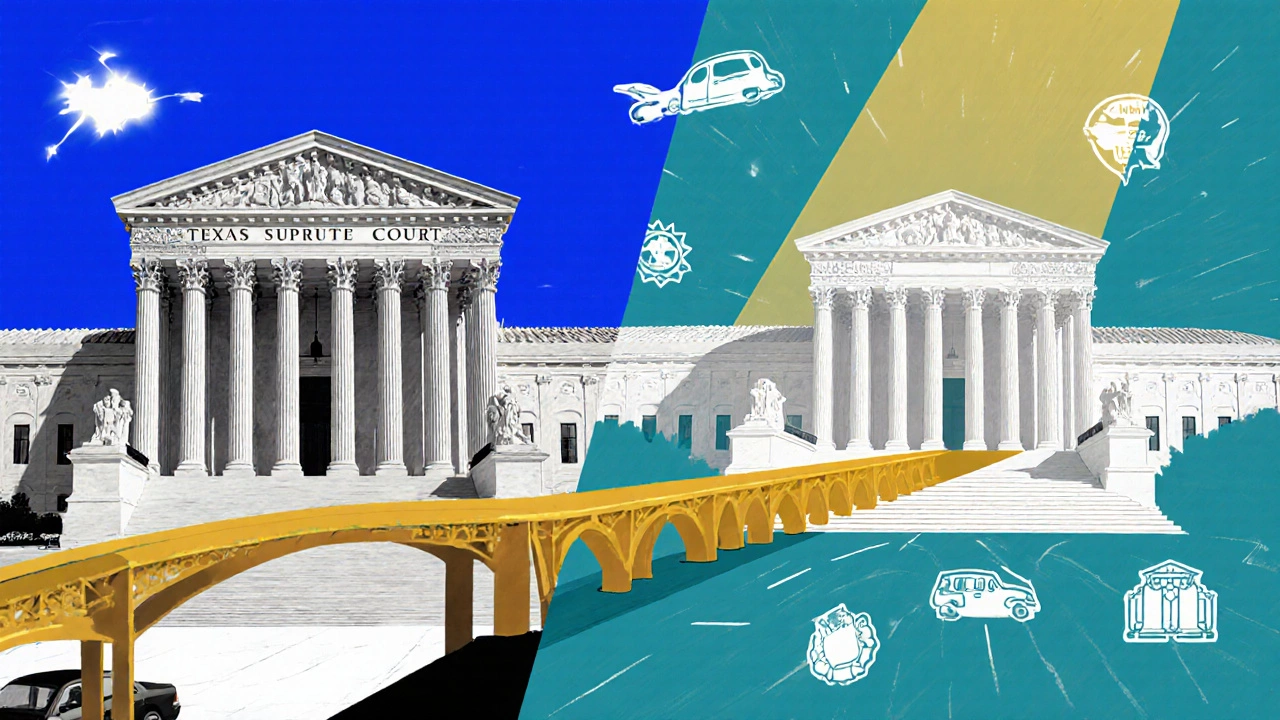 Parallel state and federal court systems connected by a golden bridge for constitutional cases only.