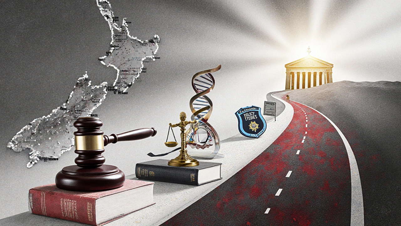 Roadmap collage with textbooks, gavel, DNA helix, and courthouse.