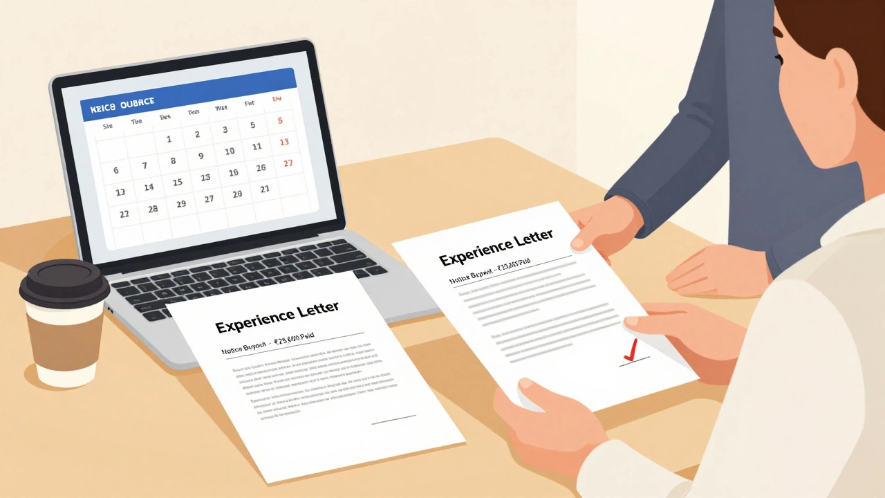 Hand signing notice buyout agreement with experience letter being handed over