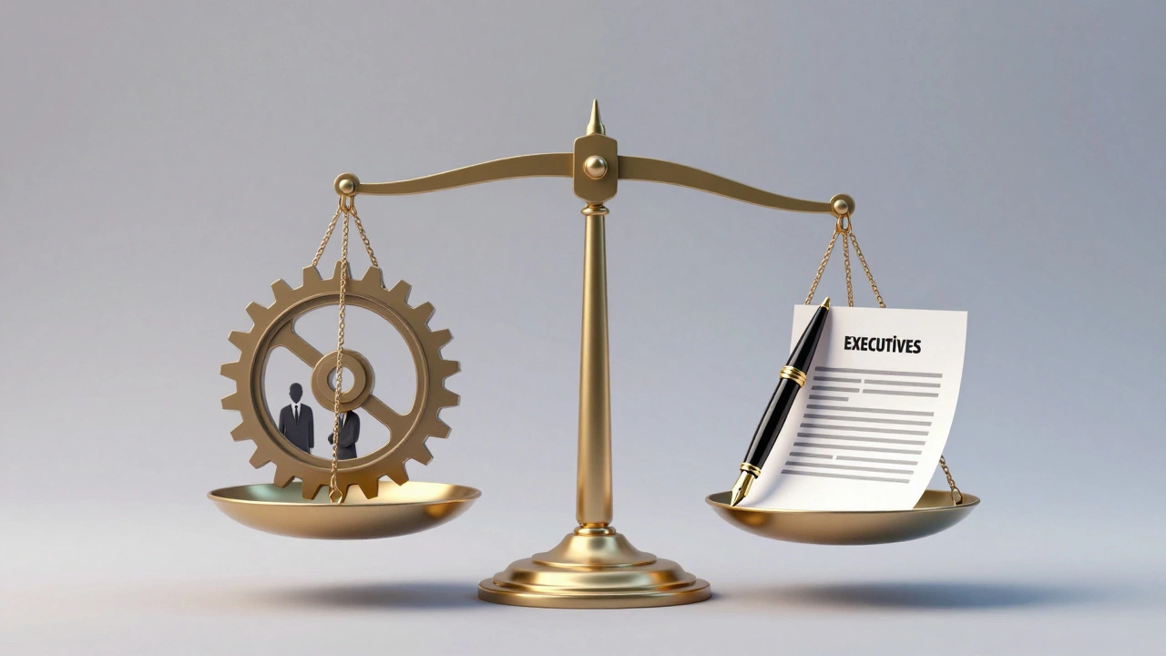 Scale of justice balancing an industrial gear and a corporate legal contract
