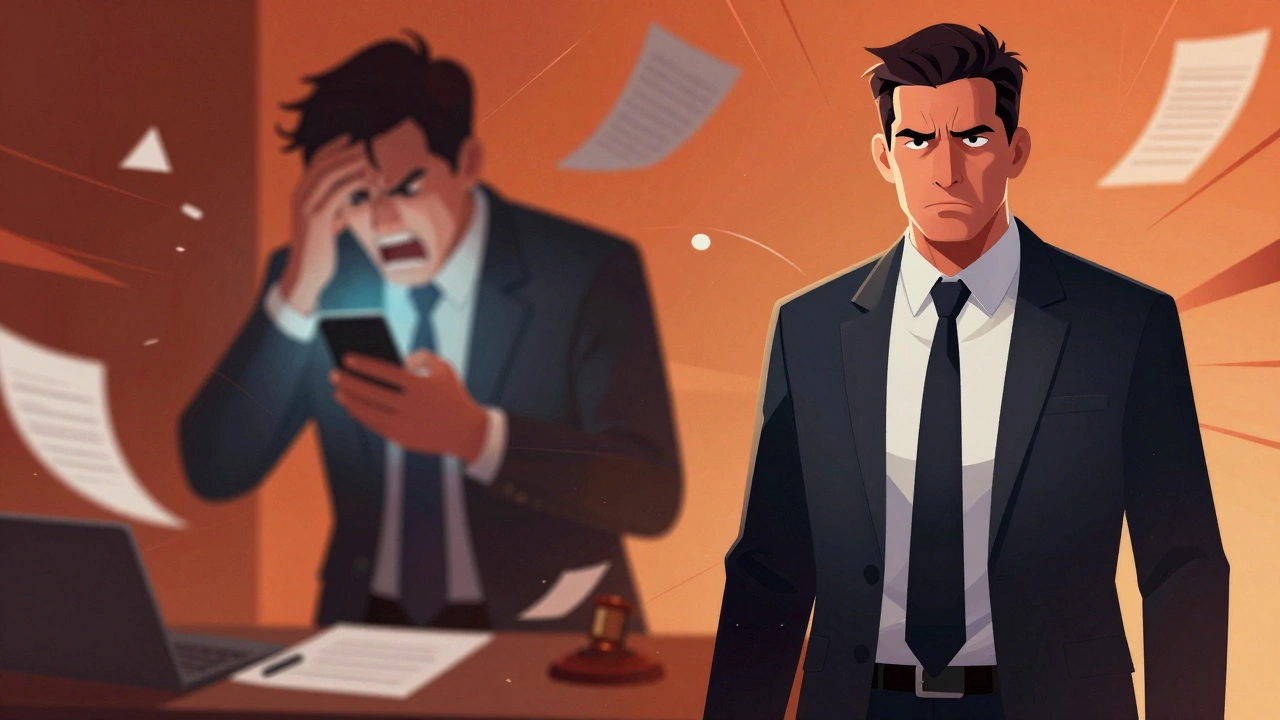 Lawyer managing chaotic emotional client behavior