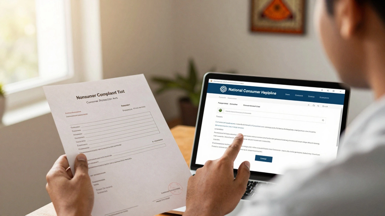 Person confidently filing a consumer complaint via digital portal