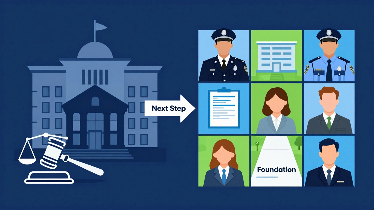 Conceptual graphic showing criminal justice as a foundation for various careers