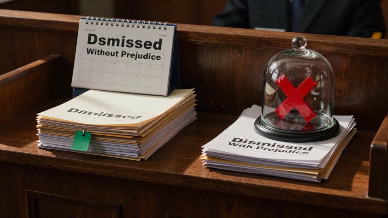 Courtroom files representing temporary vs permanent case dismissal outcomes.