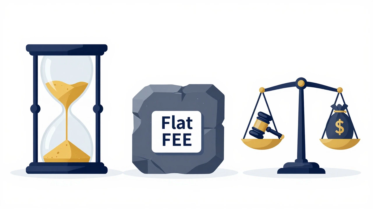 Illustration showing hourly, flat fee, and contingency billing models