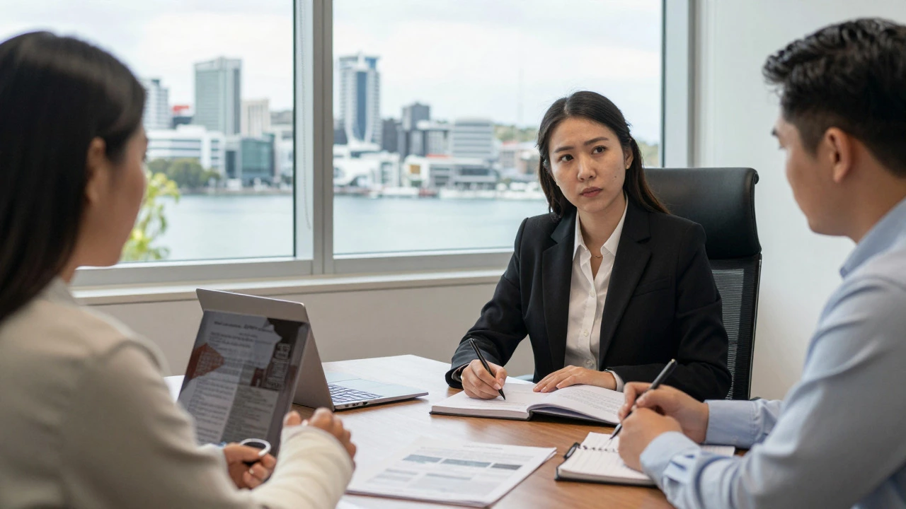 Lawyer consulting injured client in office