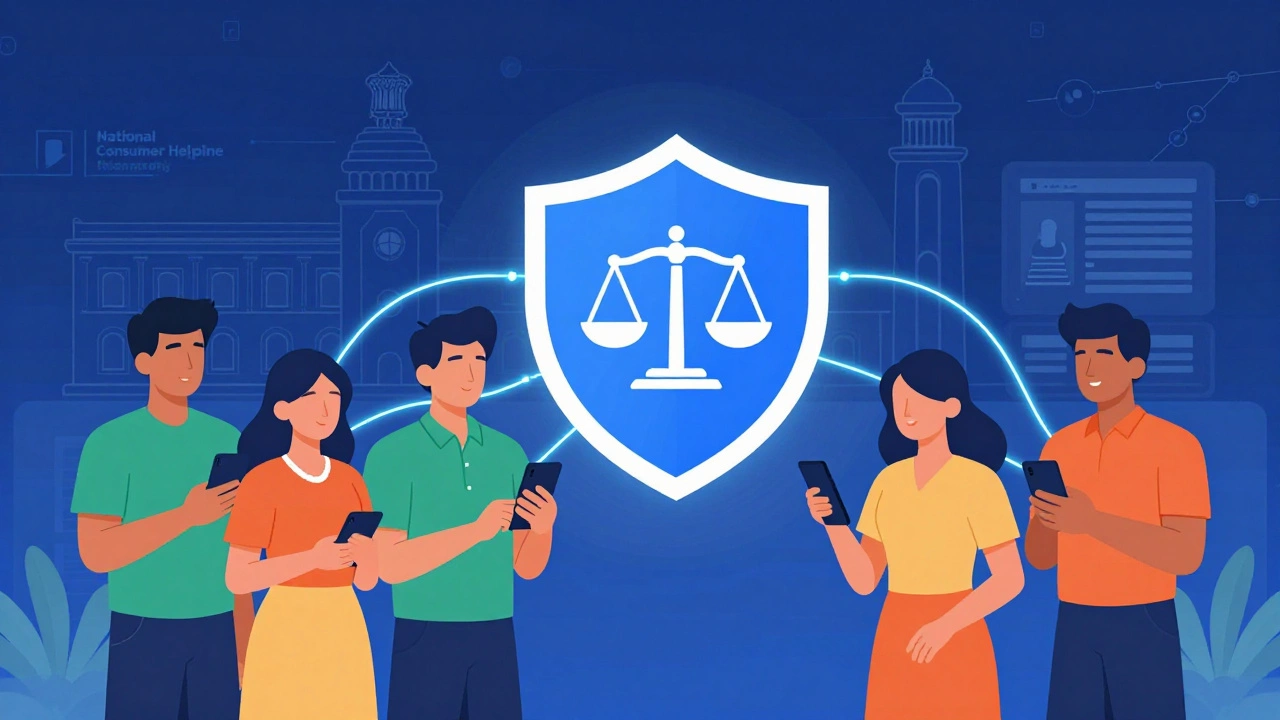 Vector illustration of people using phones for consumer rights