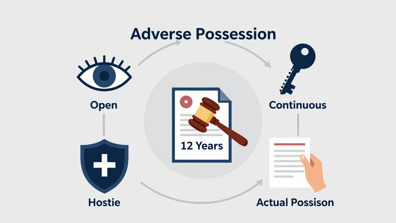 Icons illustrating adverse possession legal requirements